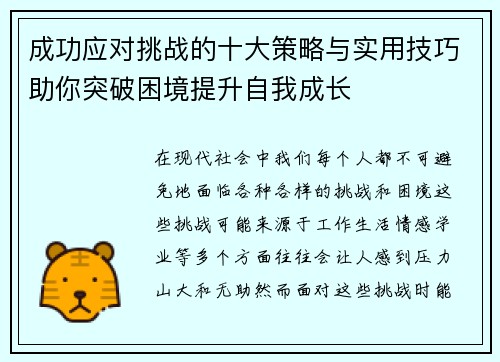 成功应对挑战的十大策略与实用技巧助你突破困境提升自我成长